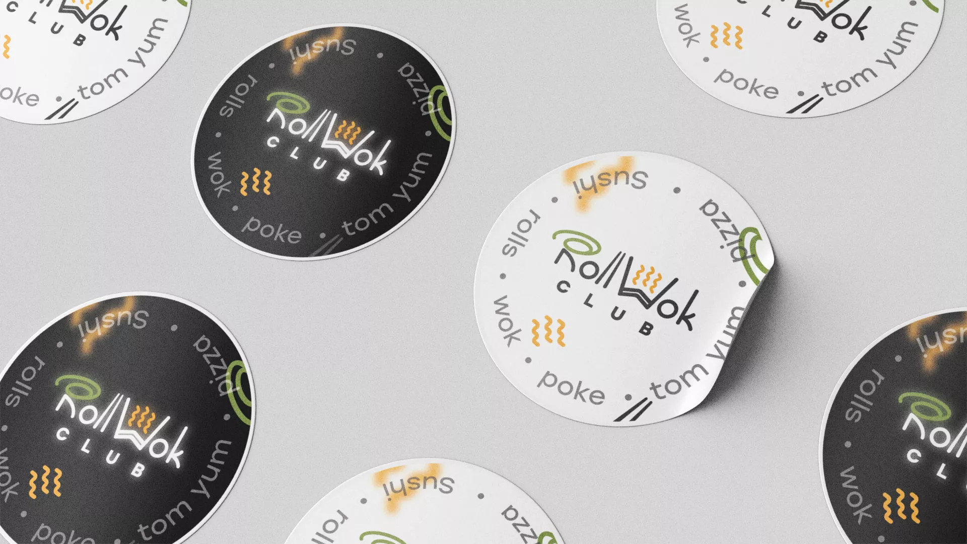 Разработка наклеек для суши-бара «Roll Wok Club» в Губахе